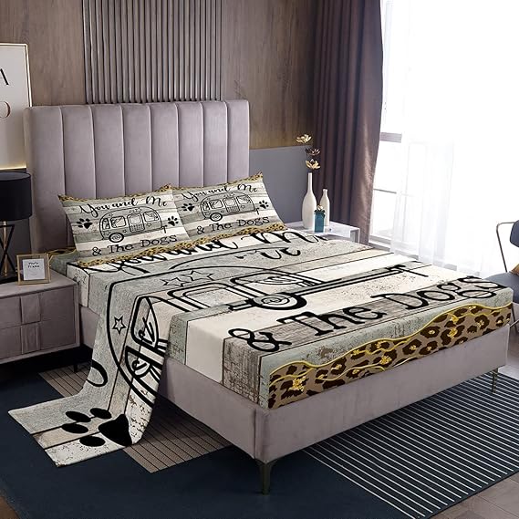 Leopard Marble Camper Sheets with Deep Pocket Fitted Sheet RV Camping Sheet Set