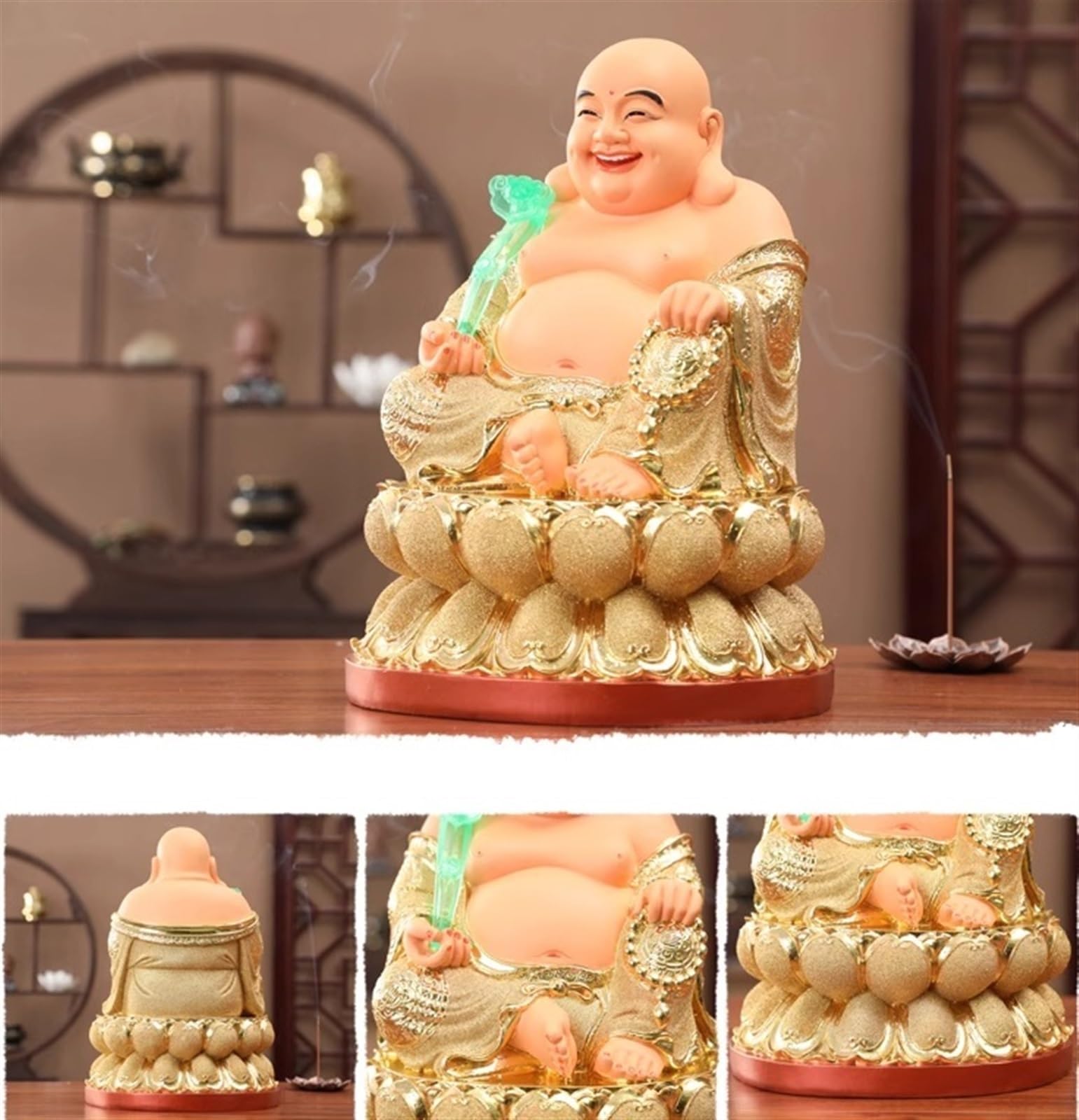 Estatuilla Buda Estatua De Buda Resina, Sonriente, Dinero La Suerte, Gran Barriga, Figura Feliz para Decoraciones del Hogar Estatuas Decorativas(G,12in)