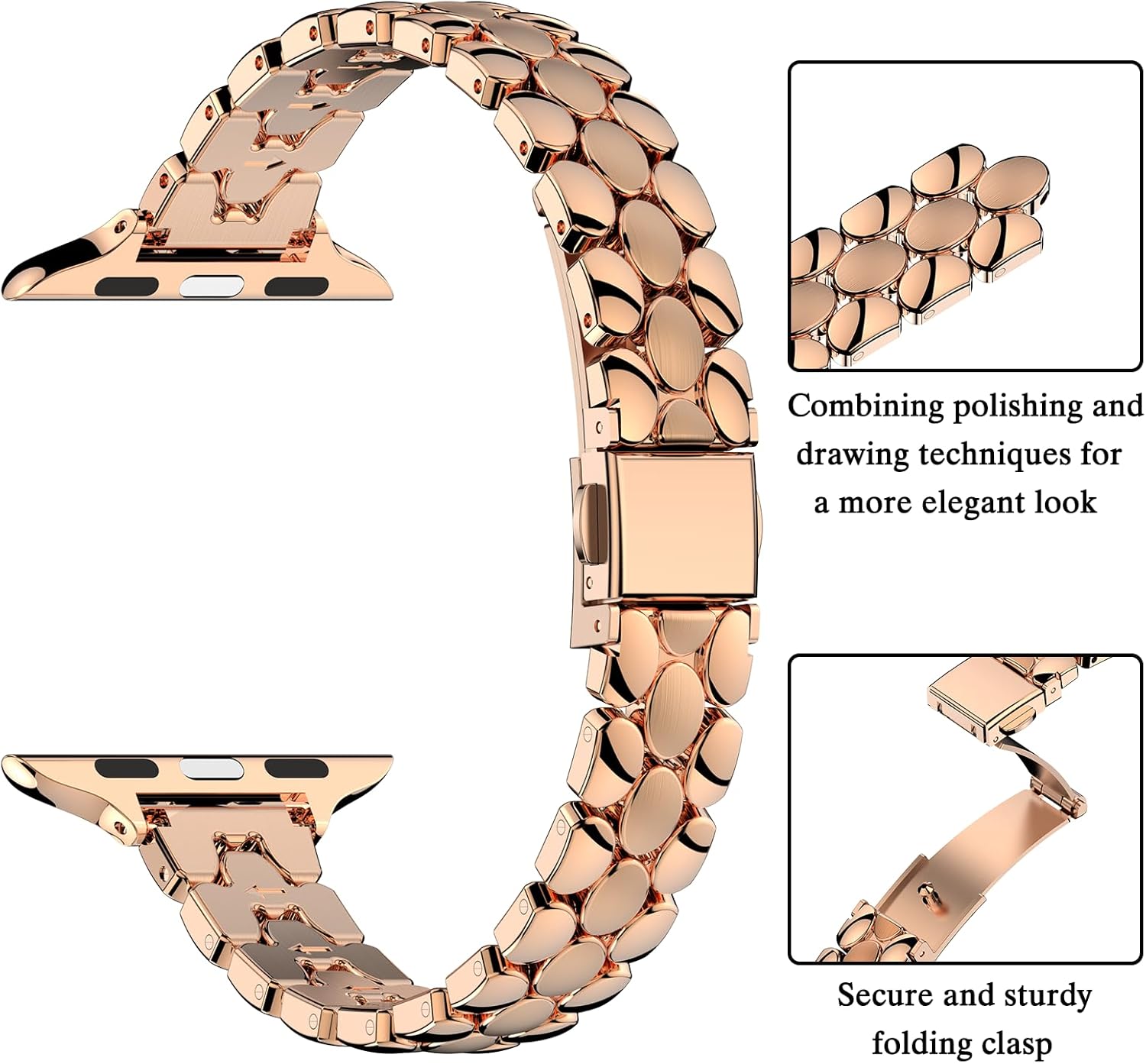 Narrow Band Compatible with Apple Watch Band 42mm (Series 11 10), 41mm (Series 9 8 7), 40mm (SE 3 2 1 Series 6 5 4), 38mm (Series 3 2 1), iwatch Dressy Thin Metal Bands for Women Rose Gold - Image 3