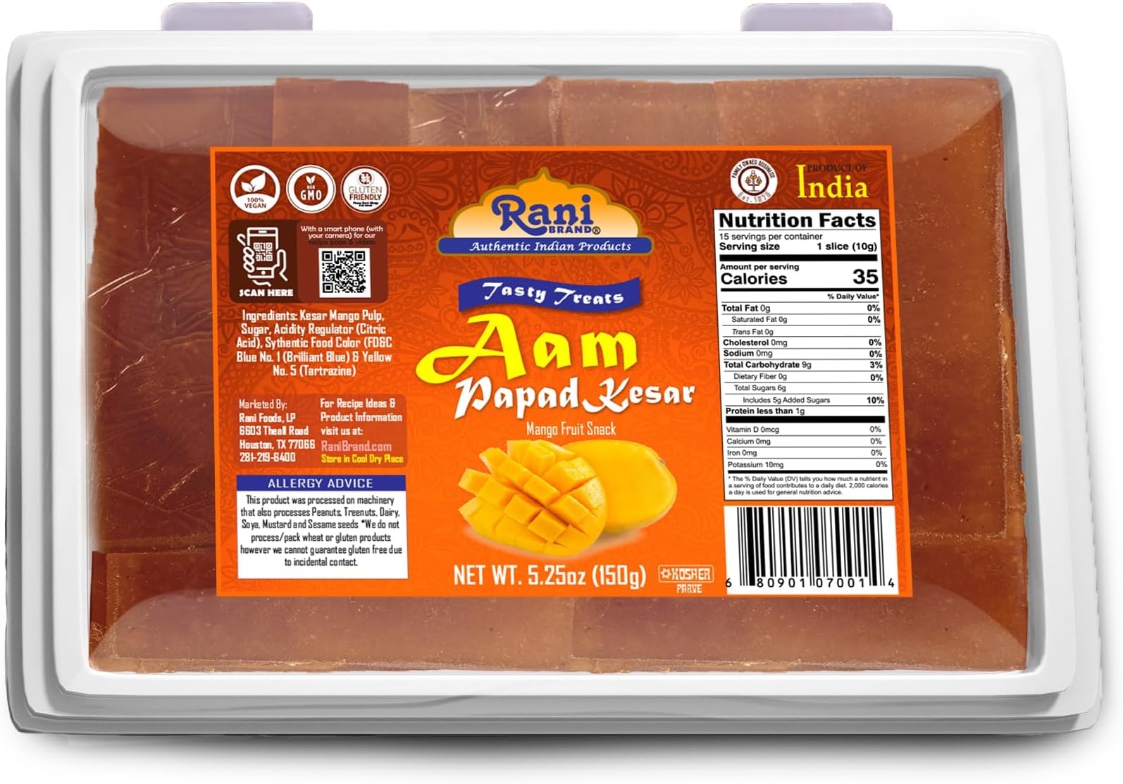 Rani Brand Authentic Indian Products Aam Papad (Mango Fruit Snack) 5.25oz (150g) ~ All Natural | Vegan | Gluten Friendly | Origin & Taste
