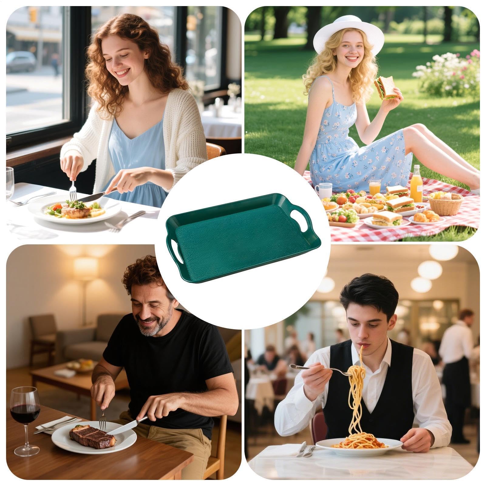 Bandeja rectangular antideslizante para servir – Plato versátil para aperitivos, postres, frutas, verduras y bebidas, perfecto para eventos al aire libre, fiestas y reuniones
