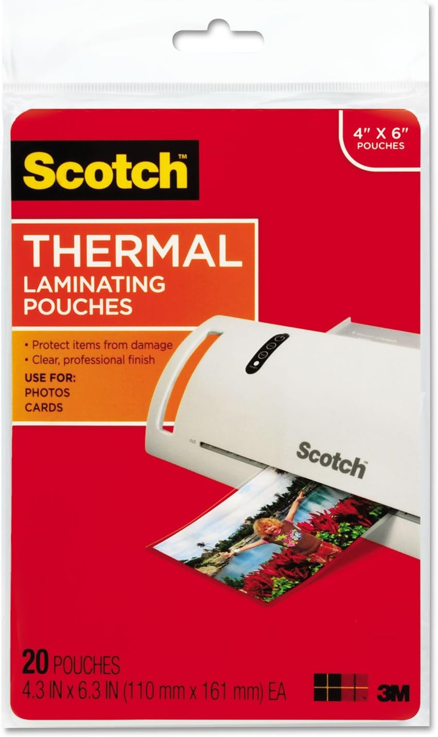 Scotch Laminating Pouches, 5 Mil, 4.33" X 6.33", Gloss Clear, 20/pack