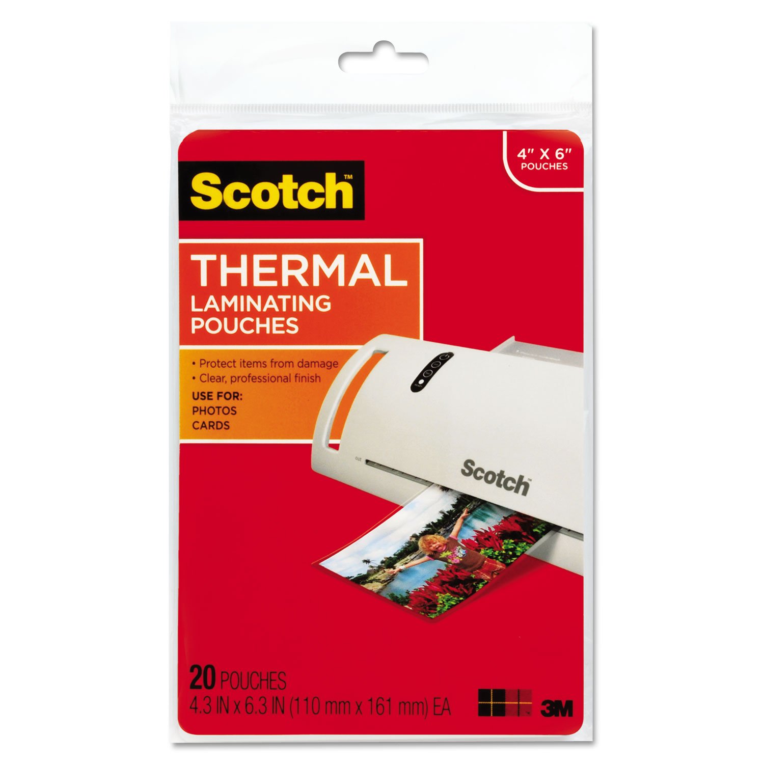 Scotch Laminating Pouches, 5 Mil, 4.33" X 6.33", Gloss Clear, 20/pack