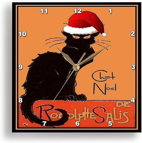 3dRose Reloj de pared silencioso - 13 pulgadas - Le Chat Noel - Publicidad, Art Nouveau, gato negro, gato, gatos, chat negro, le Chat - Carteles