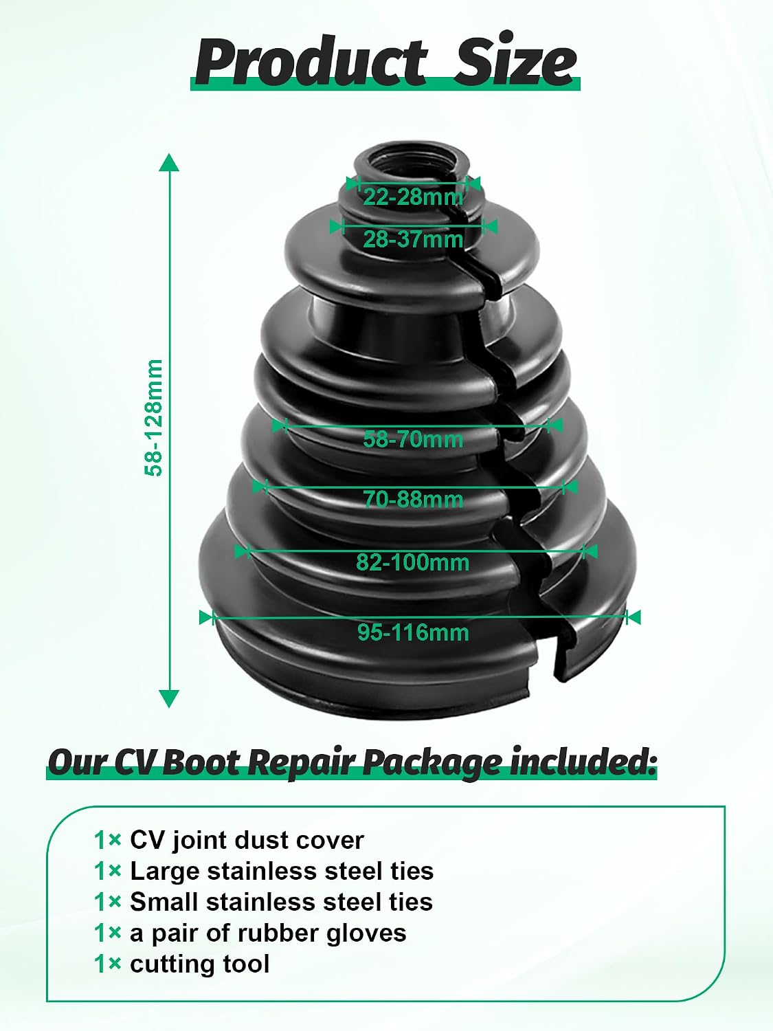 CVS18 Split Type CV Boot, Split CV Axle Boot Repair Kit, Fits Shaft Size 0.87in-1.10in, 5.04in Height, Cracked Torn CV Joint Replacement Can be trimmed to size as needed | Heavy-Duty Split CV Axle Boot Repair Kit