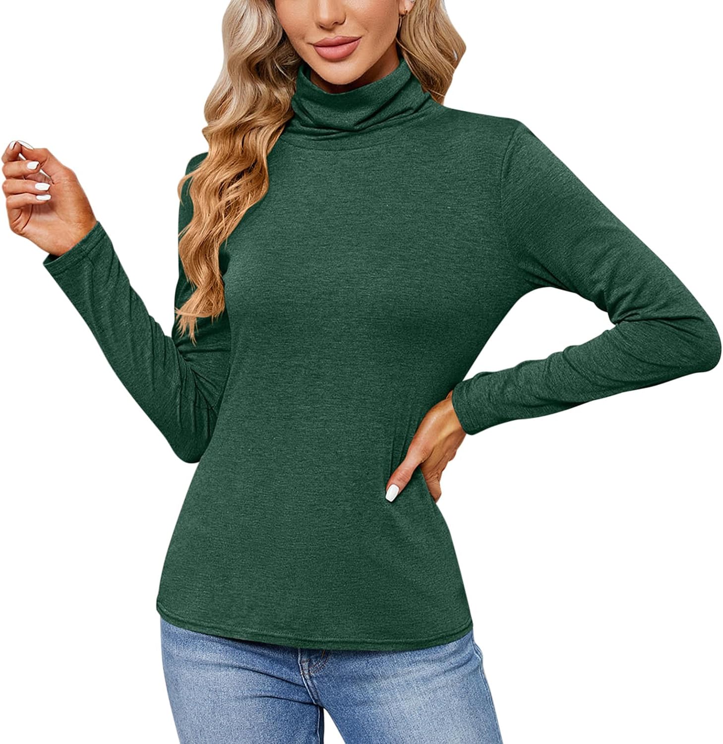 Soudittur Thermisch ondergoed met lange mouwen voor dames, warme thermische top, rolkraag, thermo ondergoed voor de winter, Wit, M