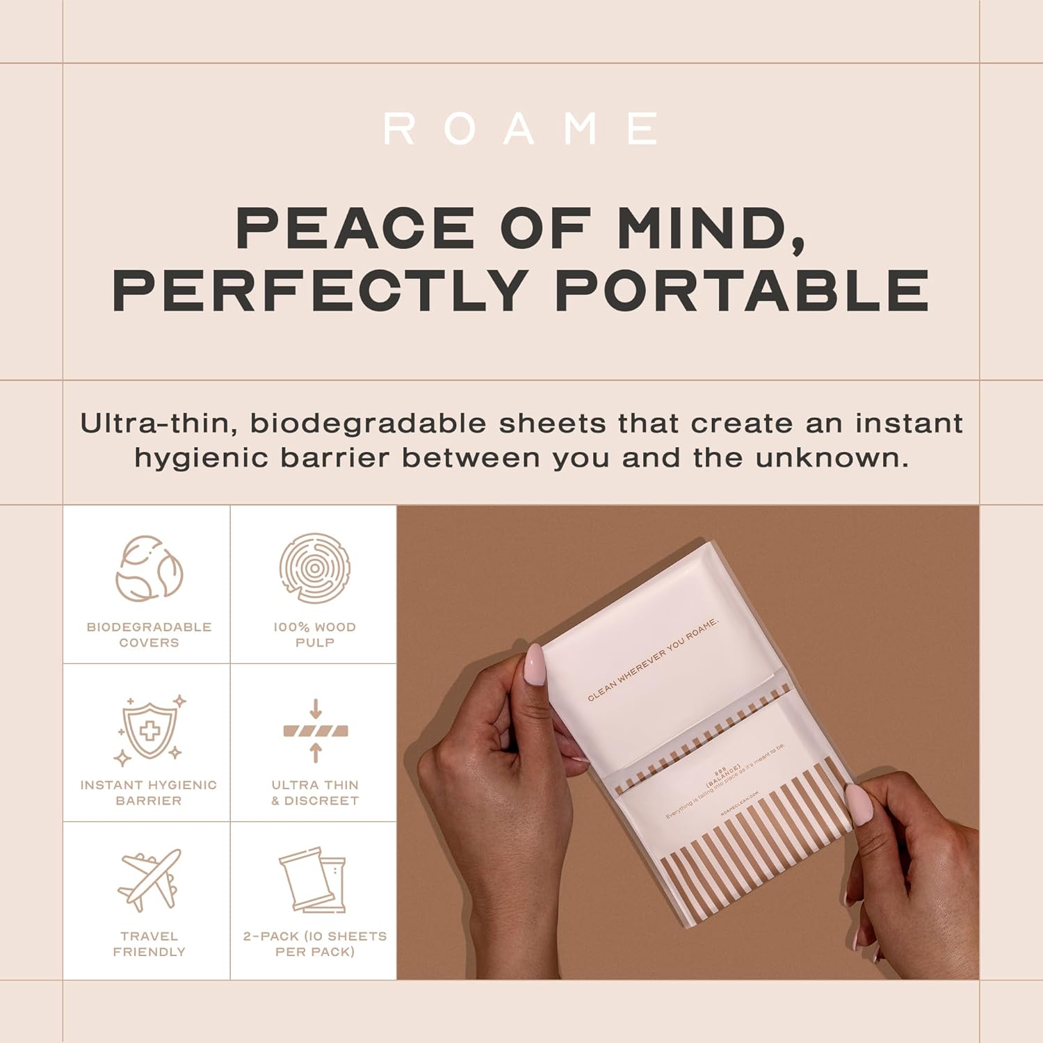 ROAME Disposable Toilet Seat Covers, Flushable Liners, 20 Sheets, 2 Pack