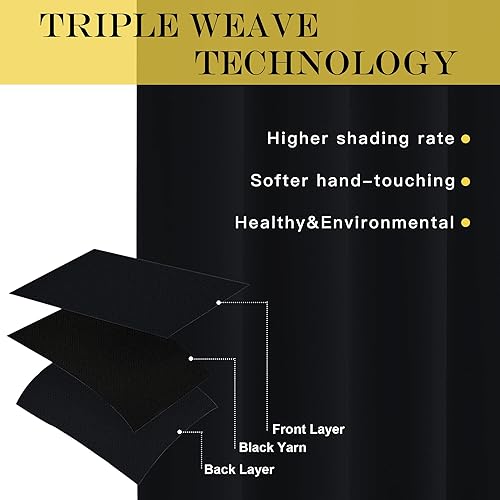 Miniatura 4 de NICETOWN Cortina ancha negra para habitación de niños, con ojales, aislamiento térmico, tratamiento de ventana, oscurecimiento de habitación,