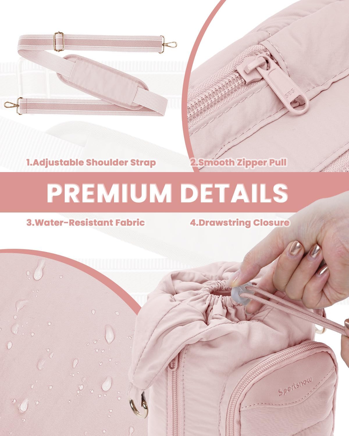 sportsnew Water Bottle Holder for 30oz/40oz Tumbler with Handle, Puffy Water Bottle Carrier Bag with Phone & RFID-Blocking Card Pocket & Drawstring Closure for Quick Access, Patent Pending - Image 5