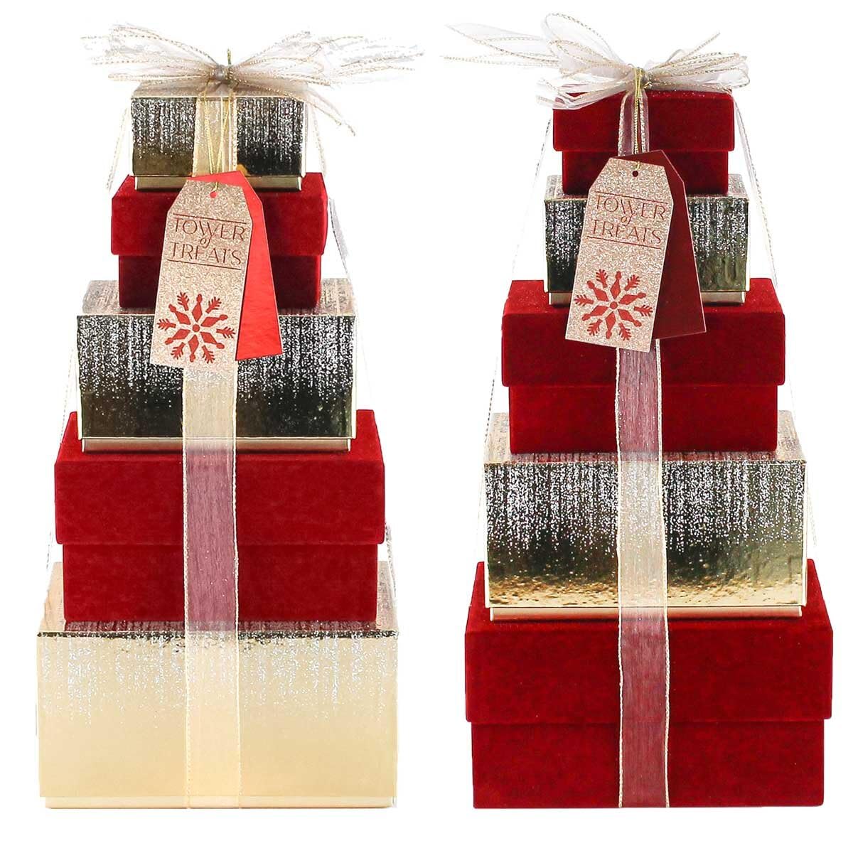 Juego de caja de regalo de torre de golosinas festiva: cesta de chocolates, dulces, galletas (se suministra 1 torre al azar)