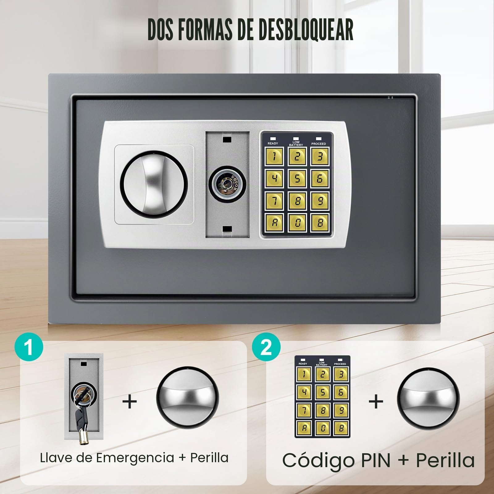 Safe Klein - Caja fuerte electrónica (31 x 20 x 20 cm, 2 llaves de emergencia), color gris