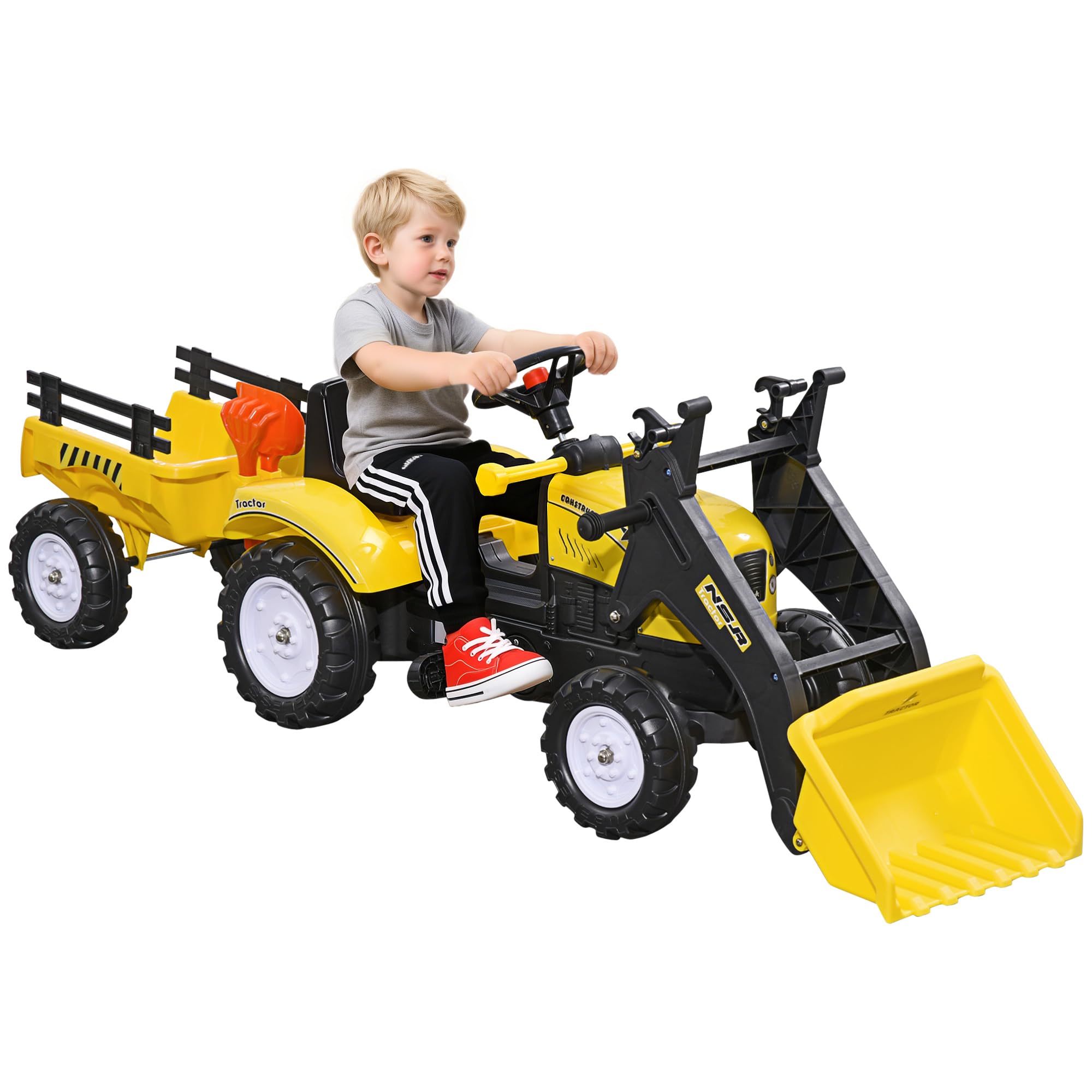 Aosom Ride on Tractor with Controllable Bucket and Trailer