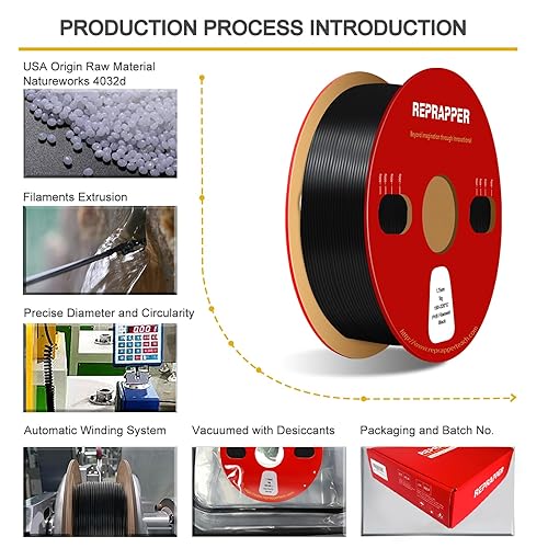 Miniatura 6 de Reprapper Filamento PVB negro para impresora 3D, filamento PLA de 0.069 in, fácil de suavizar postpulido con alcohol IPA, acabado liso de 2.2