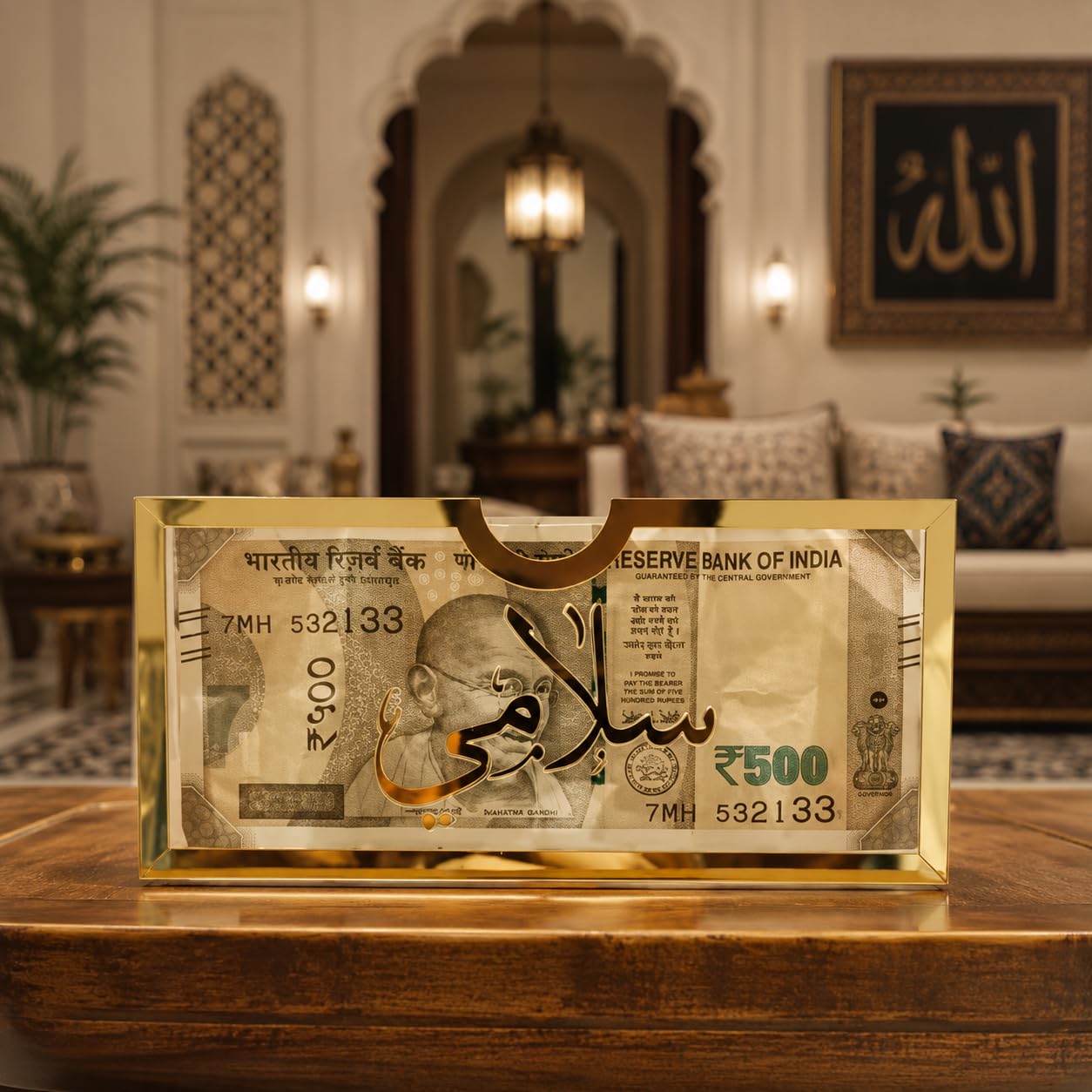 Gold | Mirrored Frame, Decorative Showpiece, Table Display, Silver Finish, Indian Currency Theme-image-36