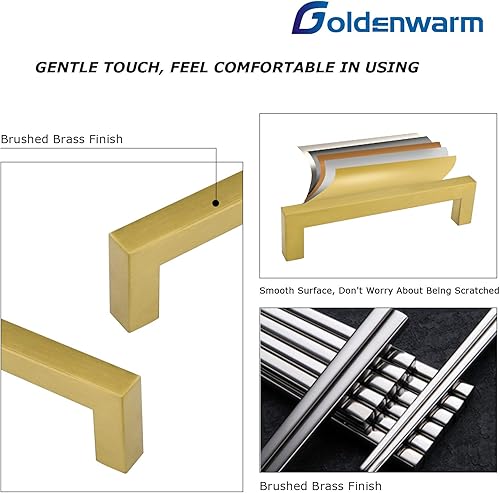 Miniatura 4 de Goldenwarm LSJ12GD160 - Manijas doradas de latón cepillado para armarios, distancia de orificios de 6-14 pulgadas, para cocina y baño, paquete de 20