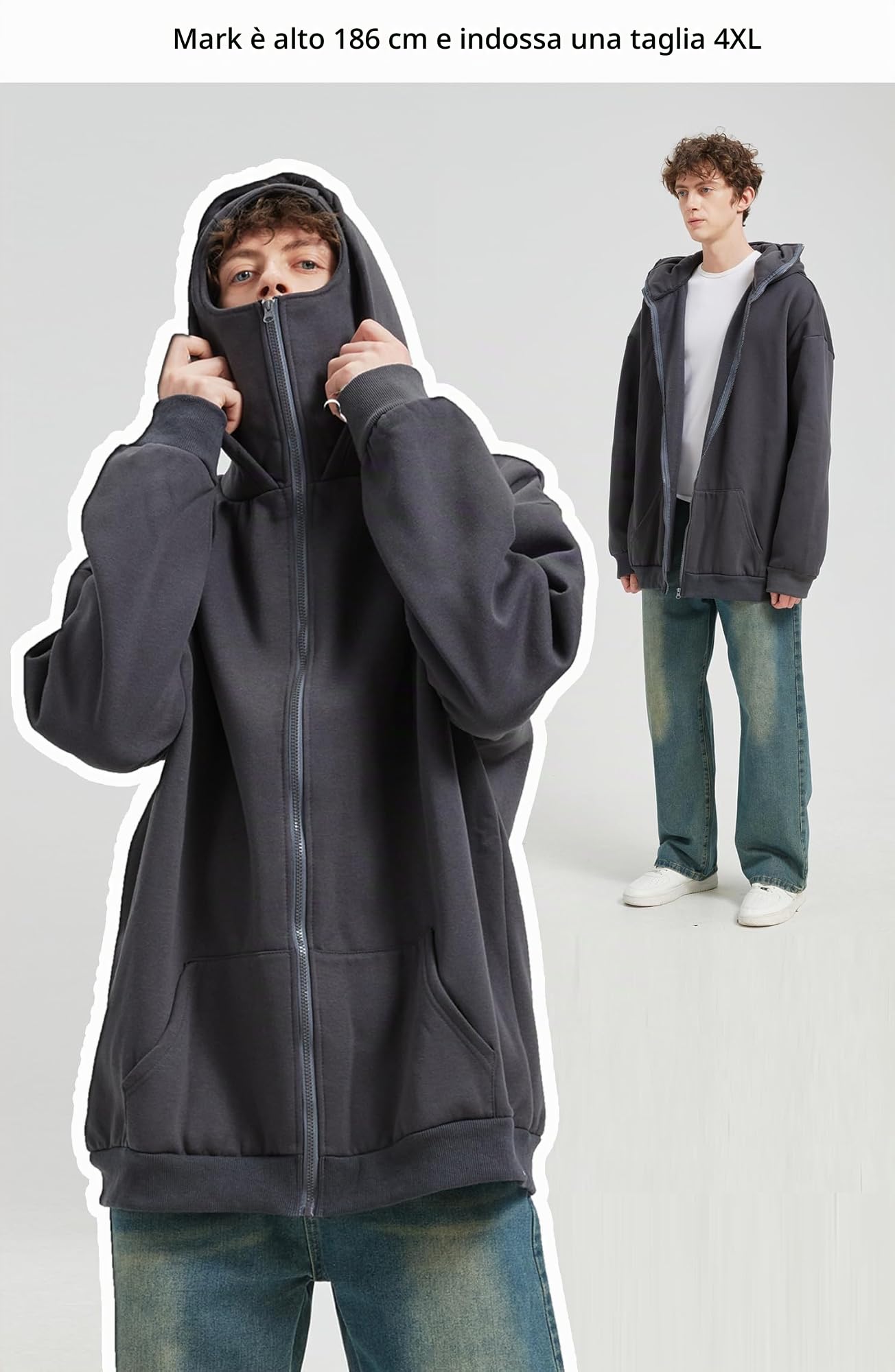 Felpa Uomo con Zip Invernale Passamontagna Giacca Hip Hop Stile Comoda Felpe con Cappuccio Pile Balaclava Hoodies Autunno Moda Manica Lunga Sweatshirt