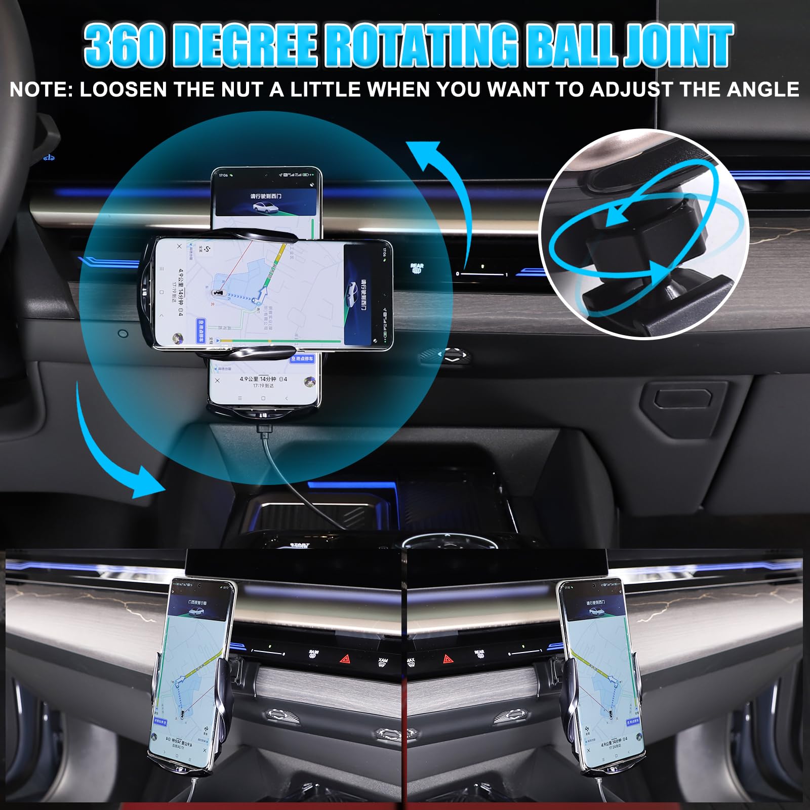 METYOUCAR Soporte de teléfono para coche para B@-m-w Serie 5 G60 2024 2025+soporte fijo giratorio para teléfono móvil para iPhone Android y smartphones universales (carga inalámbrica/estilo C)