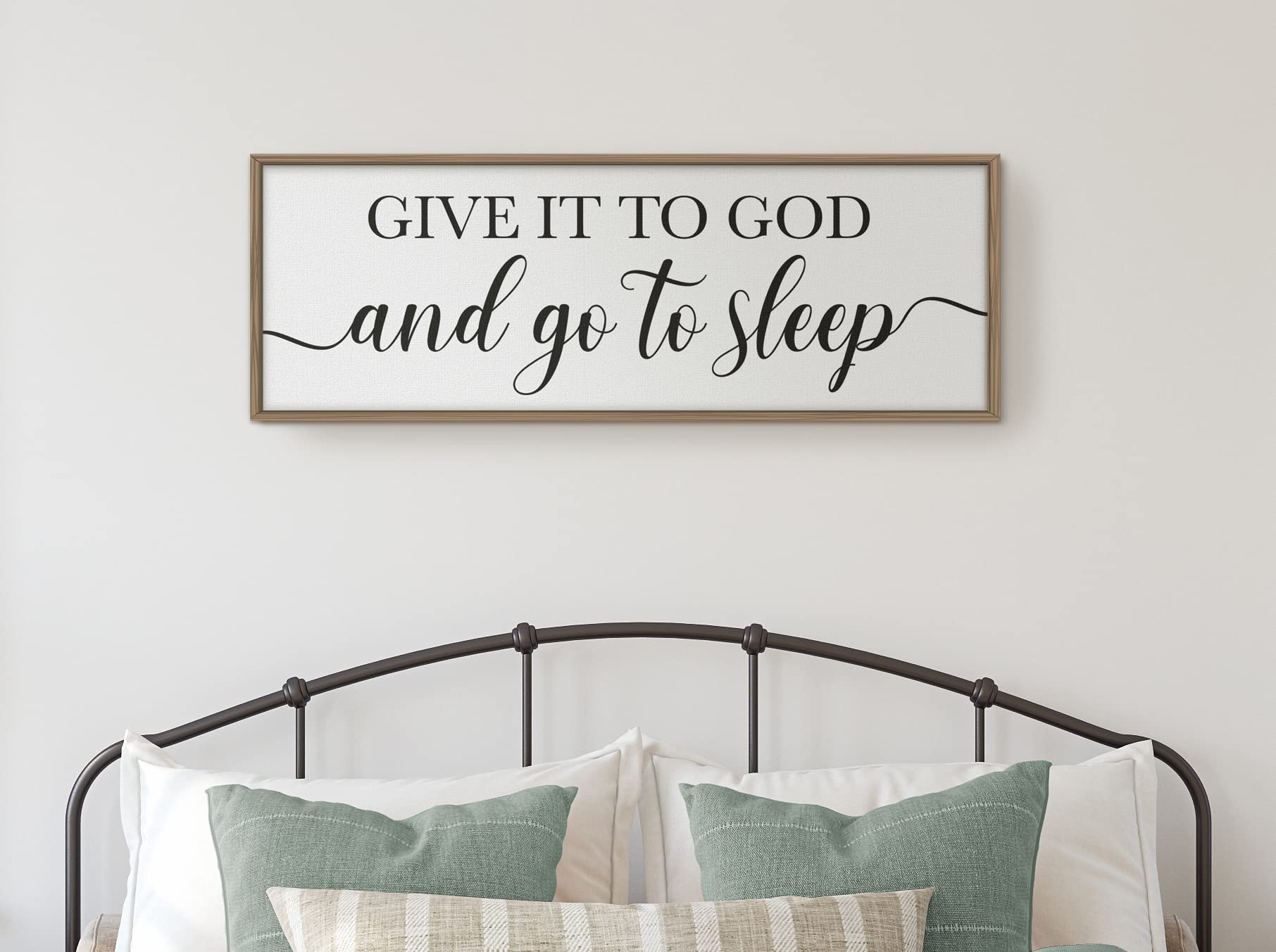 Give It To God And Go To Sleep Sign Wall Decor 41"X14" Give It To God And Go To Sleep Framed Wood Bedroom Signs Wall Decor Above Bed Go To Sleep And Give It To God Sign Wall Decor (Brown)