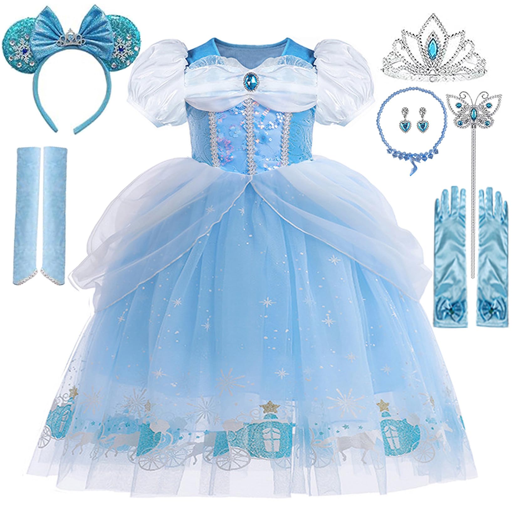 ERGO QUEEN Princess Dresses for Girls Little Kids Blue Princess Costume Cosplay Outfit Birthday Halloween Prom Party Dress Up