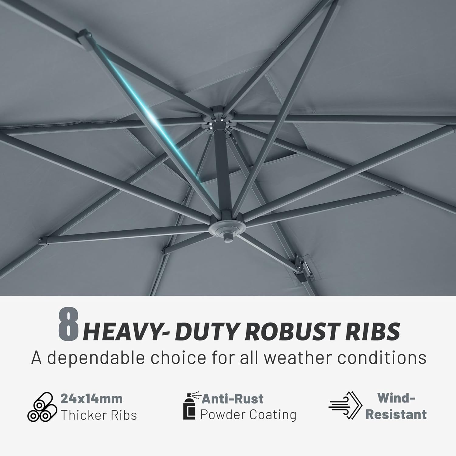 Domi Cantilever Patio Umbrella 9’x9’, Aluminum Windproof Outdoor Umbrella with 360°Rotation, Square Offset Sun Shade Umbrella for Outside Deck Backyard Garden Pool, Gray