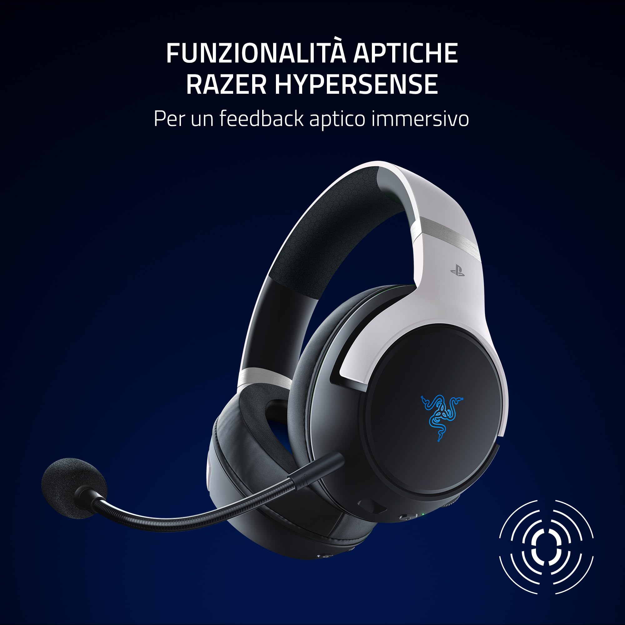 Razer Kaira HyperSpeed (licenza Playstation) - Cuffie da gioco wireless per Playstation - 2,4 HyperSpeed e Bluetooth (Triforce 50mm, microfono HyperClear, USB, multipiattaforma) Bianco