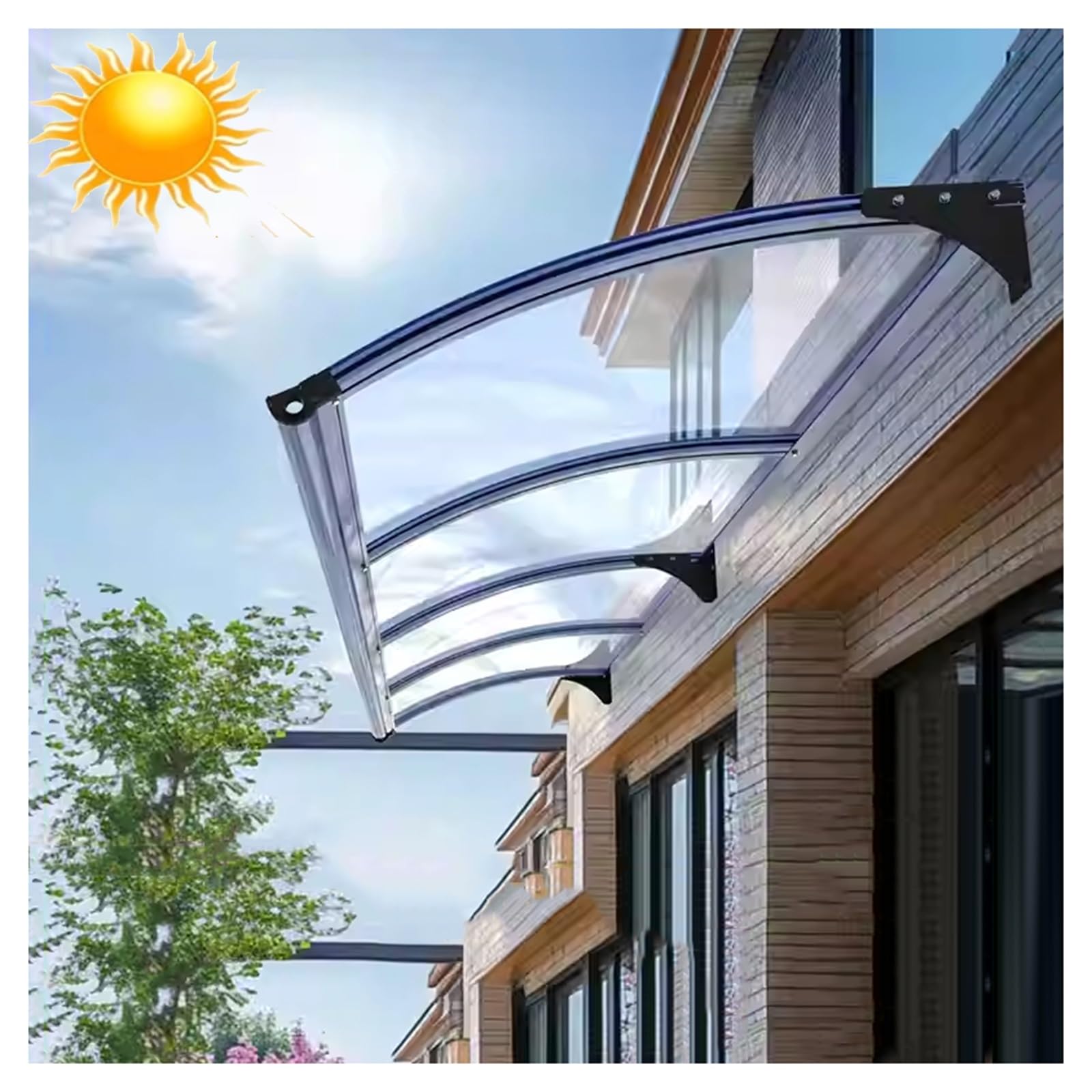Aluminium-Türvordach, 100 x 280 cm, wetterfest, Polycarbonat- Markise für Haustür, stilvolle moderne Eingangsabdeckung, einfache Installation, Veranda-Dachüberstand