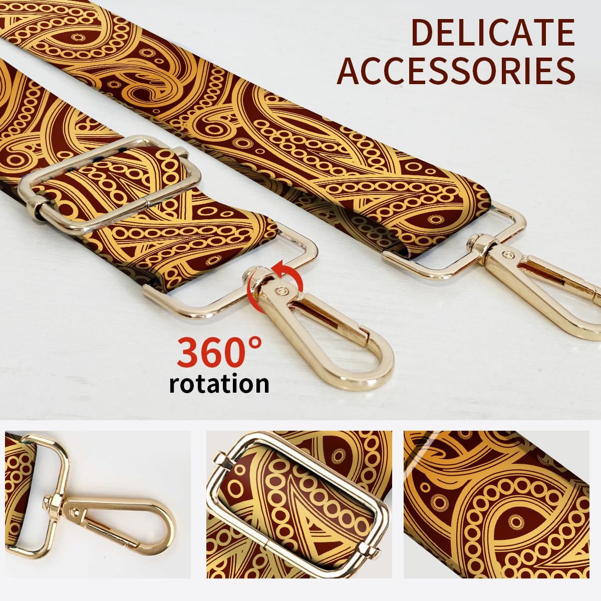 Purse Strap Replacement Crossbody, 3.8cm Wide Shoulder Strap Adjustable Replacement Belt Gold Buckle - Image 2