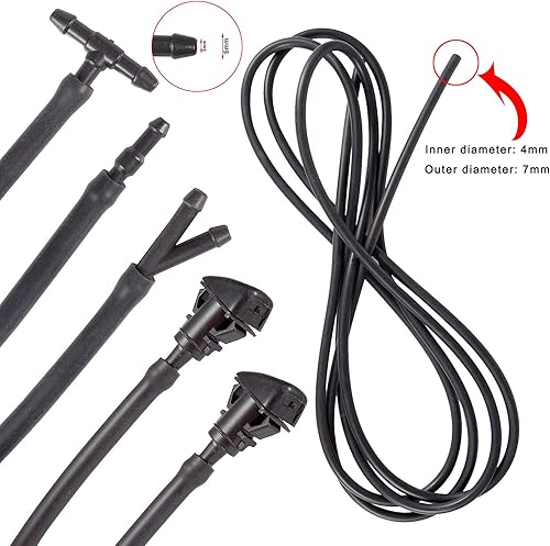 Miniatura 4 de CPWUFIYD 2 piezas de pulverizador de boquilla para limpiaparabrisas compatibles con Jeep, Ram y manguera de líquido de 9.8 ft con 3 conectores,