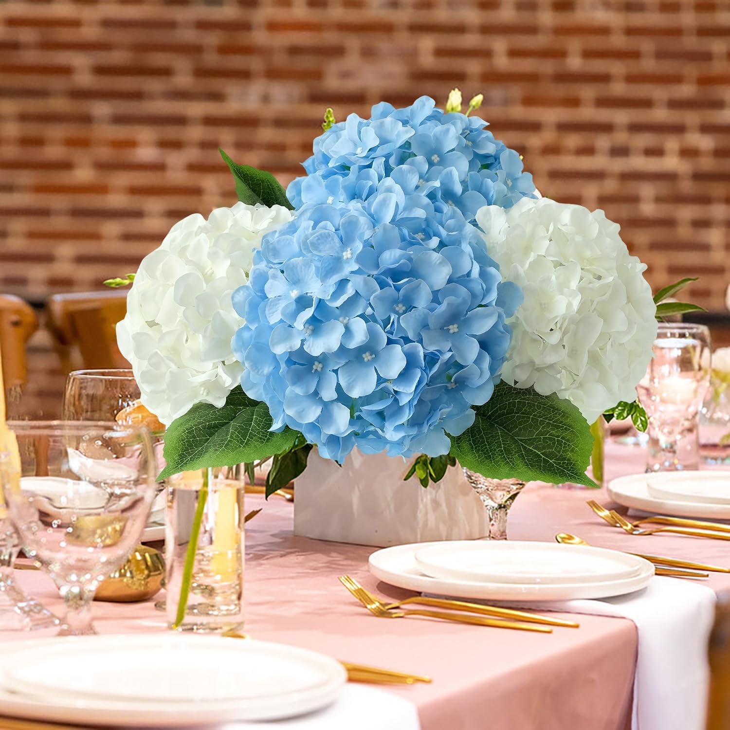 Blue Flowers Hydrangea Artificial Flowers, 5Pcs 20Inch Large Lifelike Silk Artificial Hydrangeas, Full Fake Flowers for Bouquet Table Centerpieces Wedding Indoor Home - Image 4