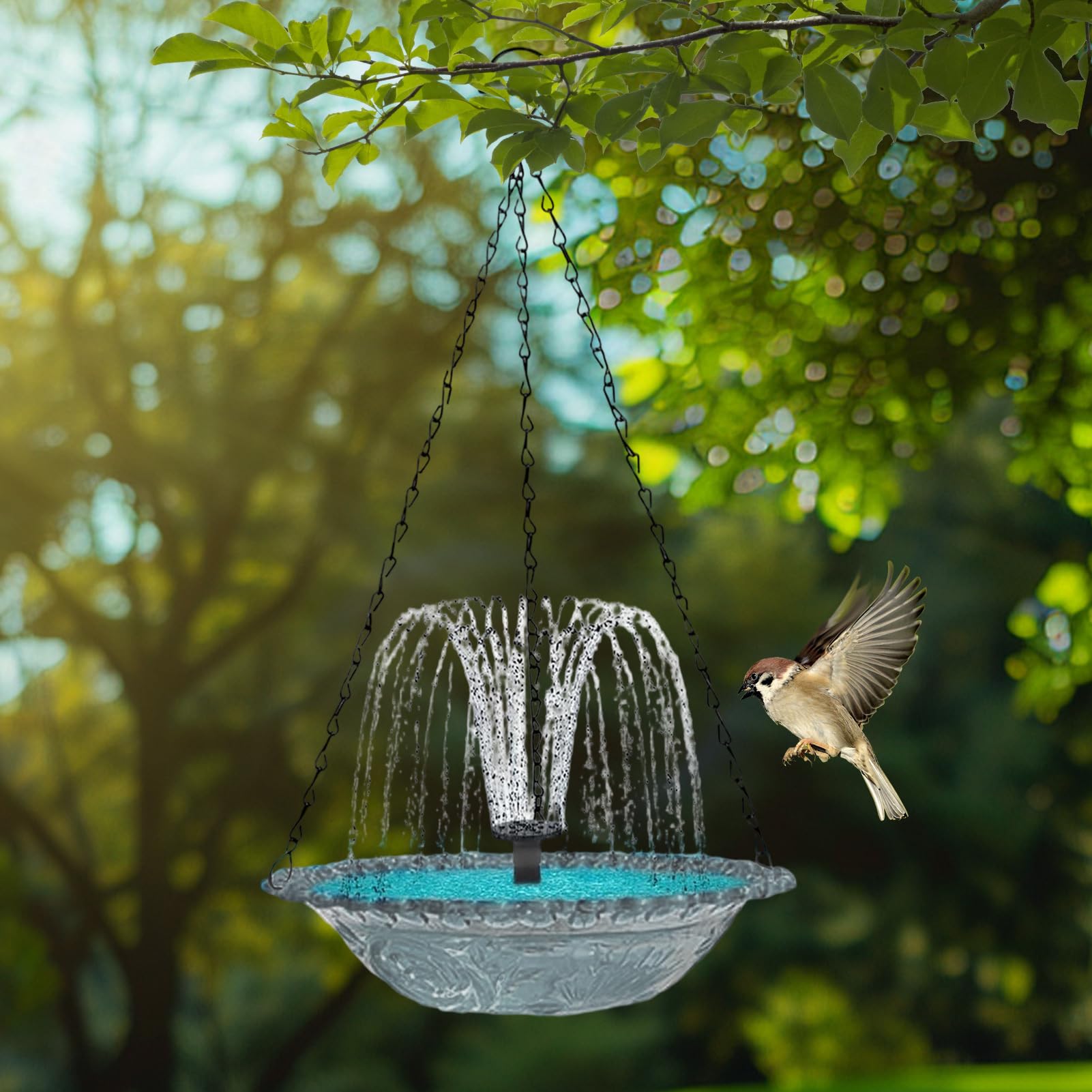 Fuente Solar para Pájaros Colgante Tipo Ducha, Bomba De Agua Solar para Baño De Aves, Fuente Exterior para Patio Jardín Terraza Balcón, Atrae Colibríes, Sin Cables, Eco-Amigable, ABS, 23,5x23,5x46cm