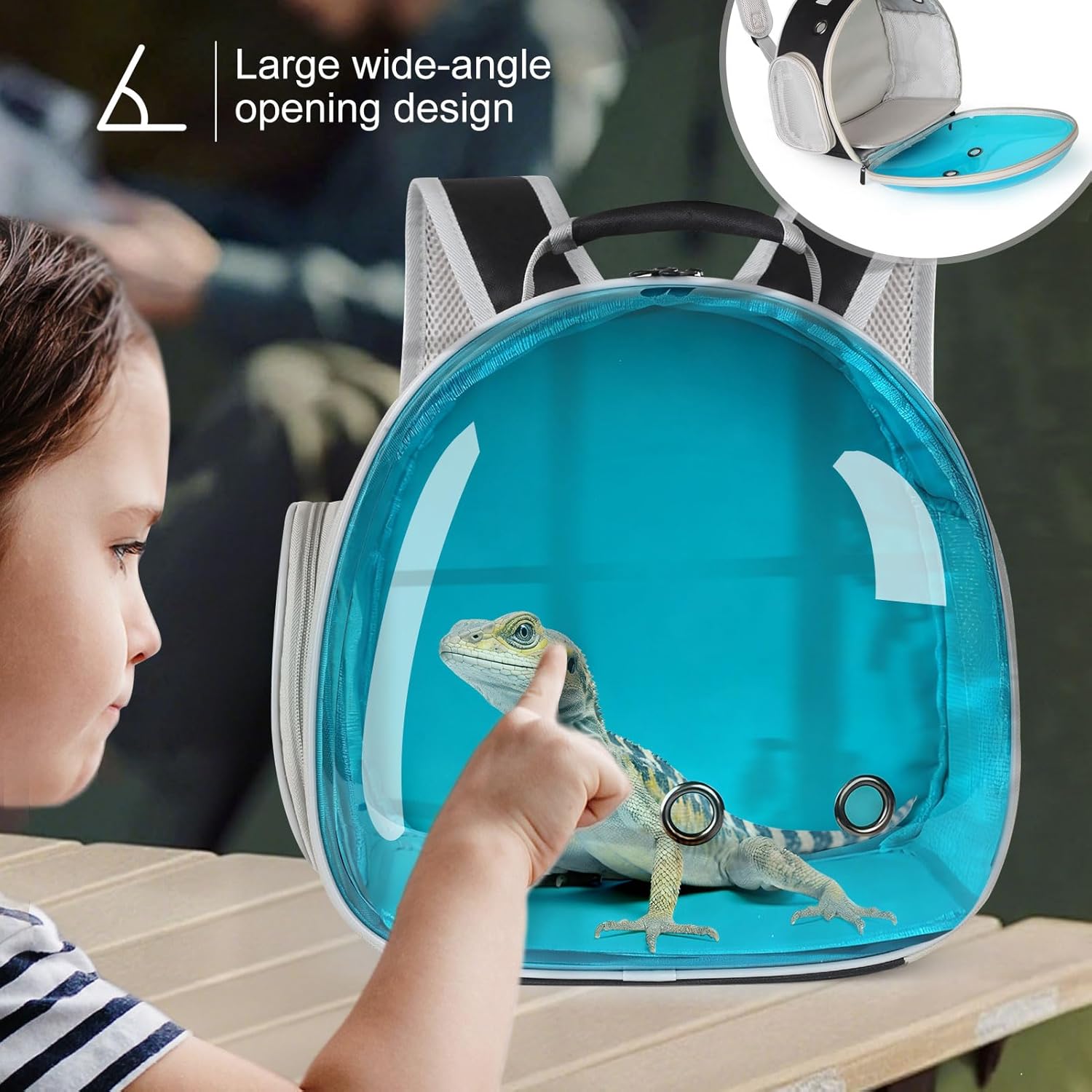 Bearded Dragon Travel Backpack with Harness and Leash Set,Lizard Backpack Travel Carrier,Space Capsule Clear Bubble Window Astronaut Reptile Carrier Backpack, Airline Approved