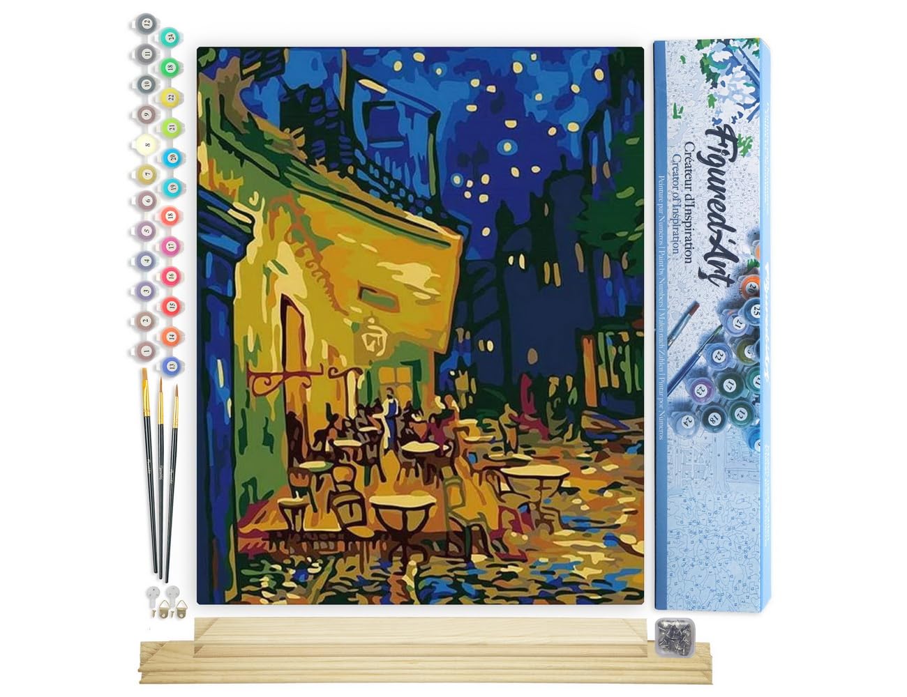 Figured'art Van Gogh Cafe Terrace At Night Paint By Numbers For Adults 40X50cm - Craft Art Painting Rolled Canvas With Diy Wooden Frame