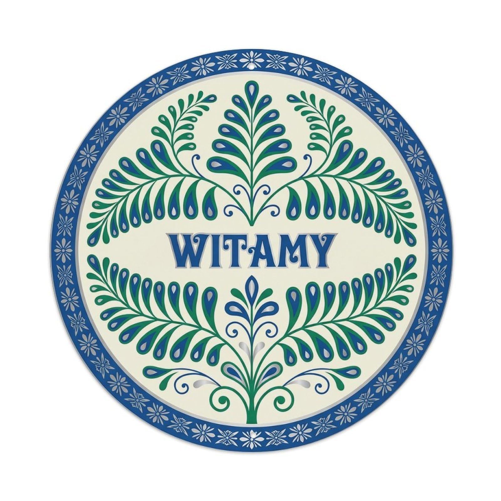 Vintage Polish Folk Art Witamy Welcome Rain Fern Metal Tin Sign