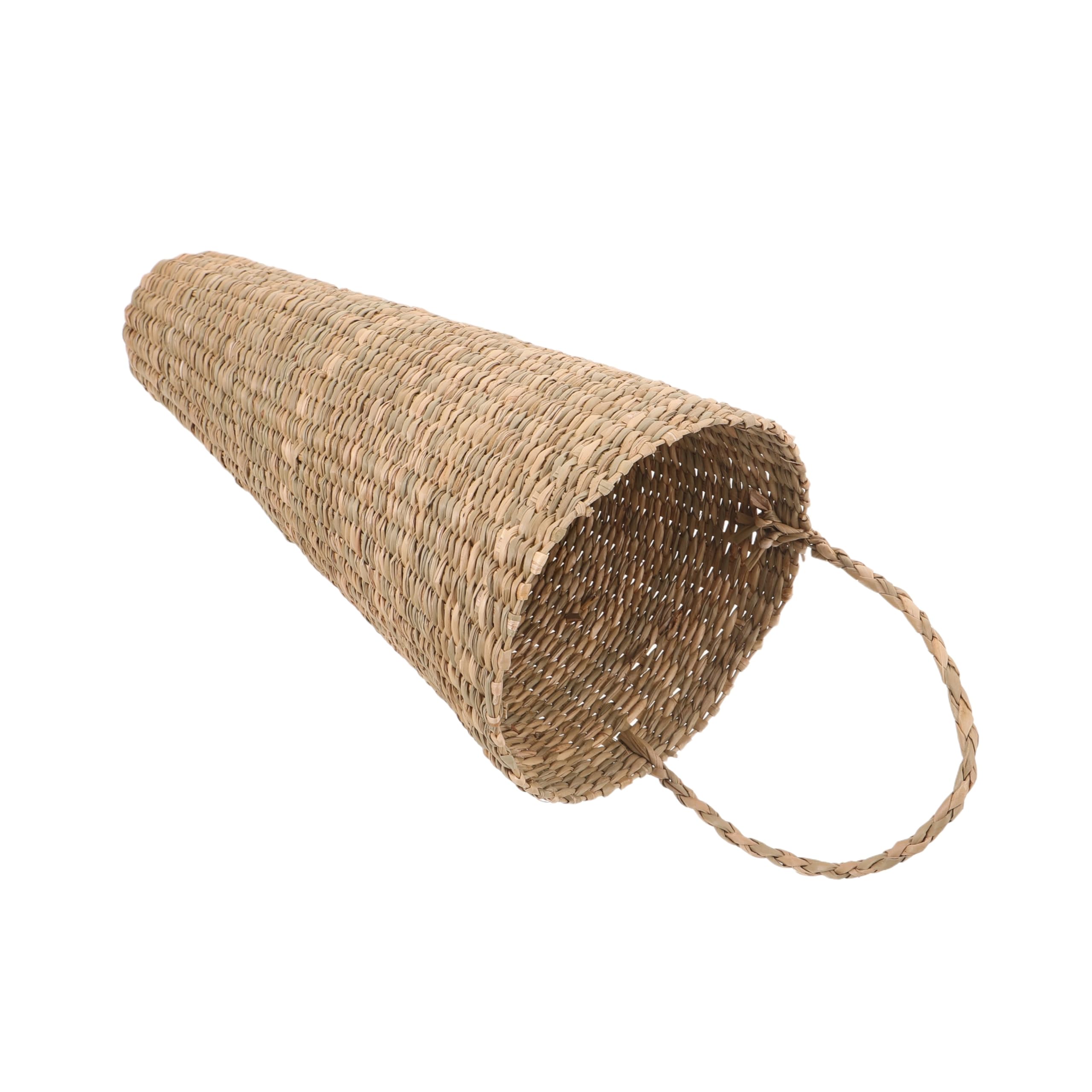 Cesta colgante de paja tejida con diseño vintage para optimización de espacio