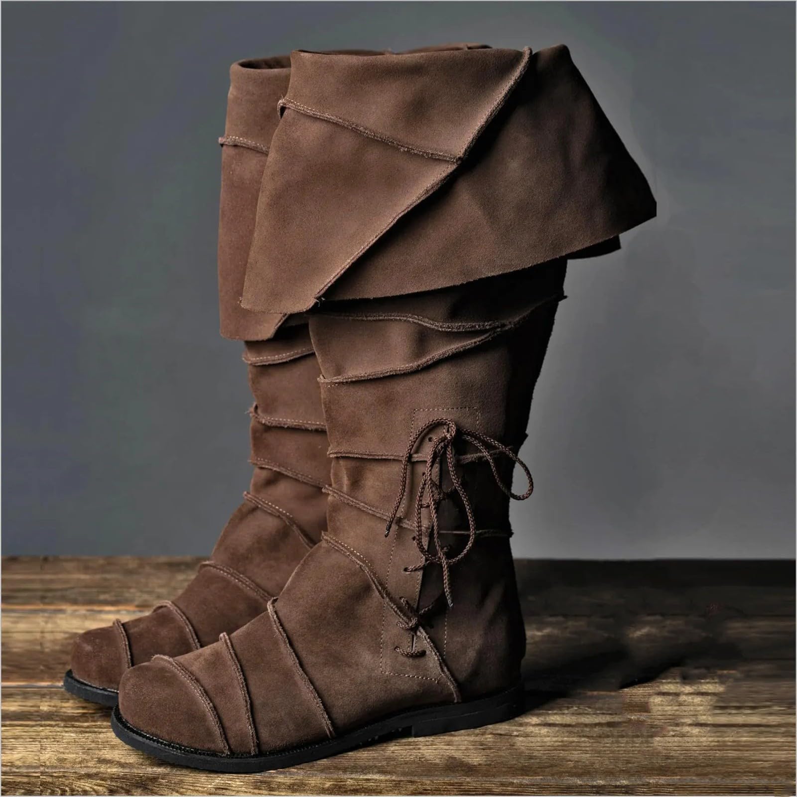 Generisch Botas de vaquero para hombre – tacón bajo atadas medias botas caballero, clásicas botas renacentistas medievales piratas para fiestas y cosplay