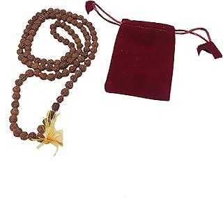 Rudraksh Mala Himalayan Rudraksha Seeds Religious for Wearing and Japa Mala 18 MM 5 Mukhi Mala, 108 Beads Mala Rosary Garland Hand Knotted mala with Velvet phouch