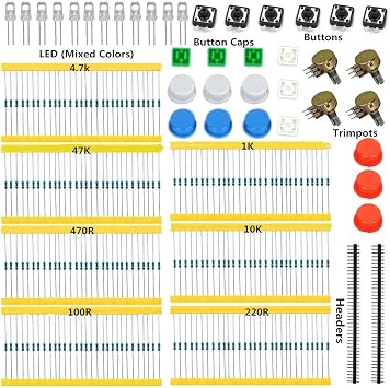 Electronics Compoments Pack with Resistors, Switch,LEDs, Potentiometer for Raspberry Pi Arduino Uno R3 Mega2560 Mega328 Nano