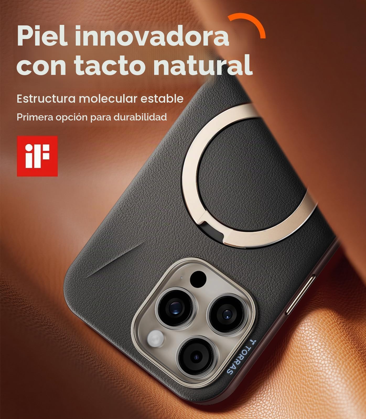 TORRAS Ostand Q3 VegSkin - Funda para iPhone 16 Pro Max (piel de silicona sostenible) (soporte magnético invisible 360°), tacto premium, duradera, funda iPhone 16 Pro Max Case noble estructura de piel