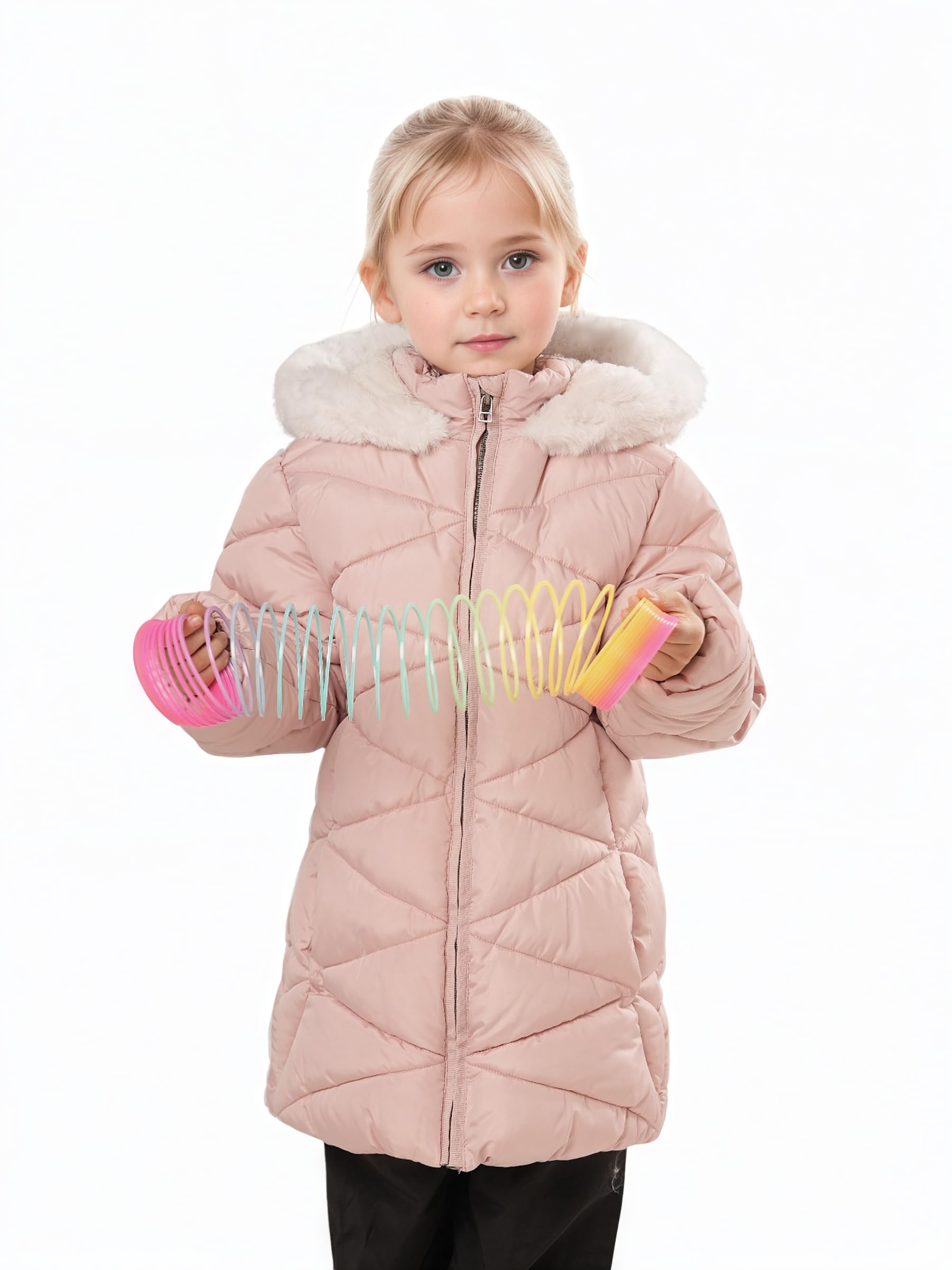 SOLOCOTE Manteaux d'Hiver pour Fille avec Capuche Doublure Sherpa Légers Épais Chauds Gonflés Résistants à l'Eau Coupe-Vent Brillants