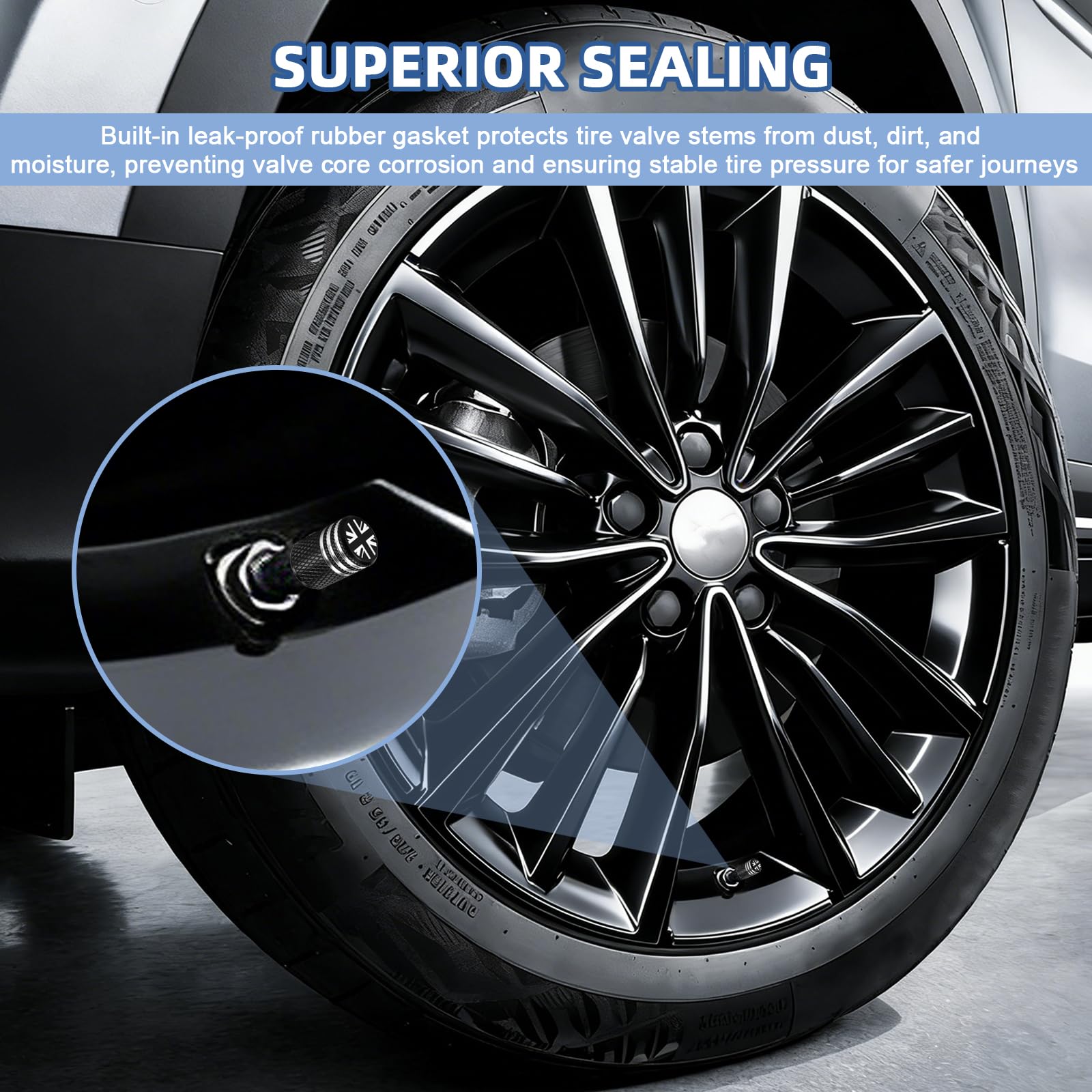 4PCs Tyre Valve Caps,Dust Caps for Car Tyres,Aluminum Tire Valve Stem Cap,Corrosion Resistant Tire Valve Covers Replacement with O Seal Ring,Universal Dust Cap for Cars,SUVs,Motorcycles (Blue) - 4