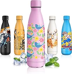 Bottiglia Termica 500ml, Personalizzata, senza BPA, a Prova di Perdite, Doppia Parete, Bottiglia Termica per Ragazzi, Ragazze, Outdoor, l'école