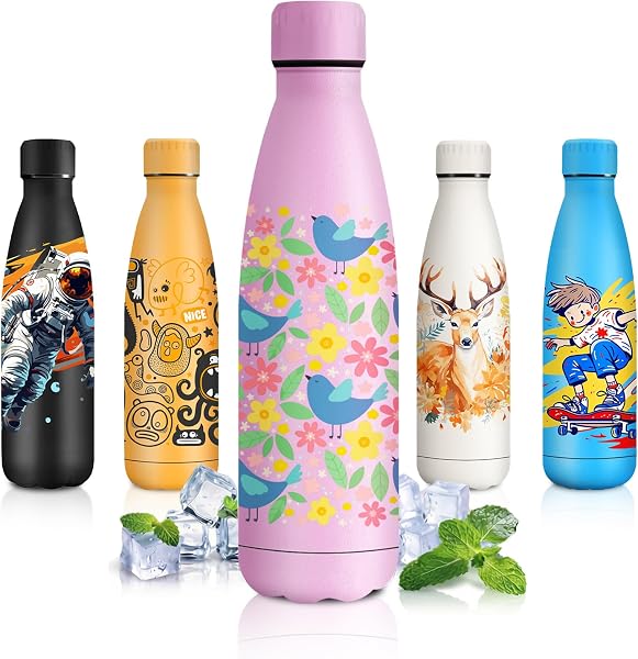 Bottiglia Termica 500ml, Personalizzata, senza BPA, a Prova di Perdite, Doppia Parete, Bottiglia Termica per Ragazzi, Ragazze, Outdoor, l'école - 1