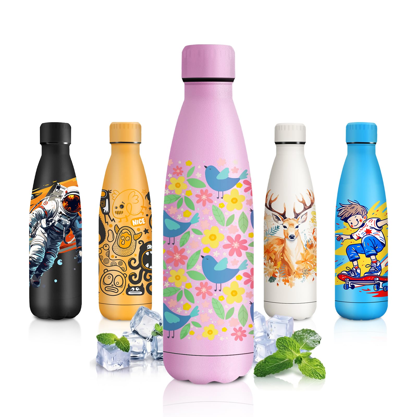 Bottiglia Termica 500ml, Personalizzata, senza BPA, a Prova di Perdite, Doppia Parete, Bottiglia Termica per Ragazzi, Ragazze, Outdoor, l'école - 1