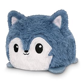 TeeTurtle - The Original Reversible Wolf Plushie - Fuzzy Gray - Cute Sensory Fidget Stuffed Animals That Show Your Mood 4 inch