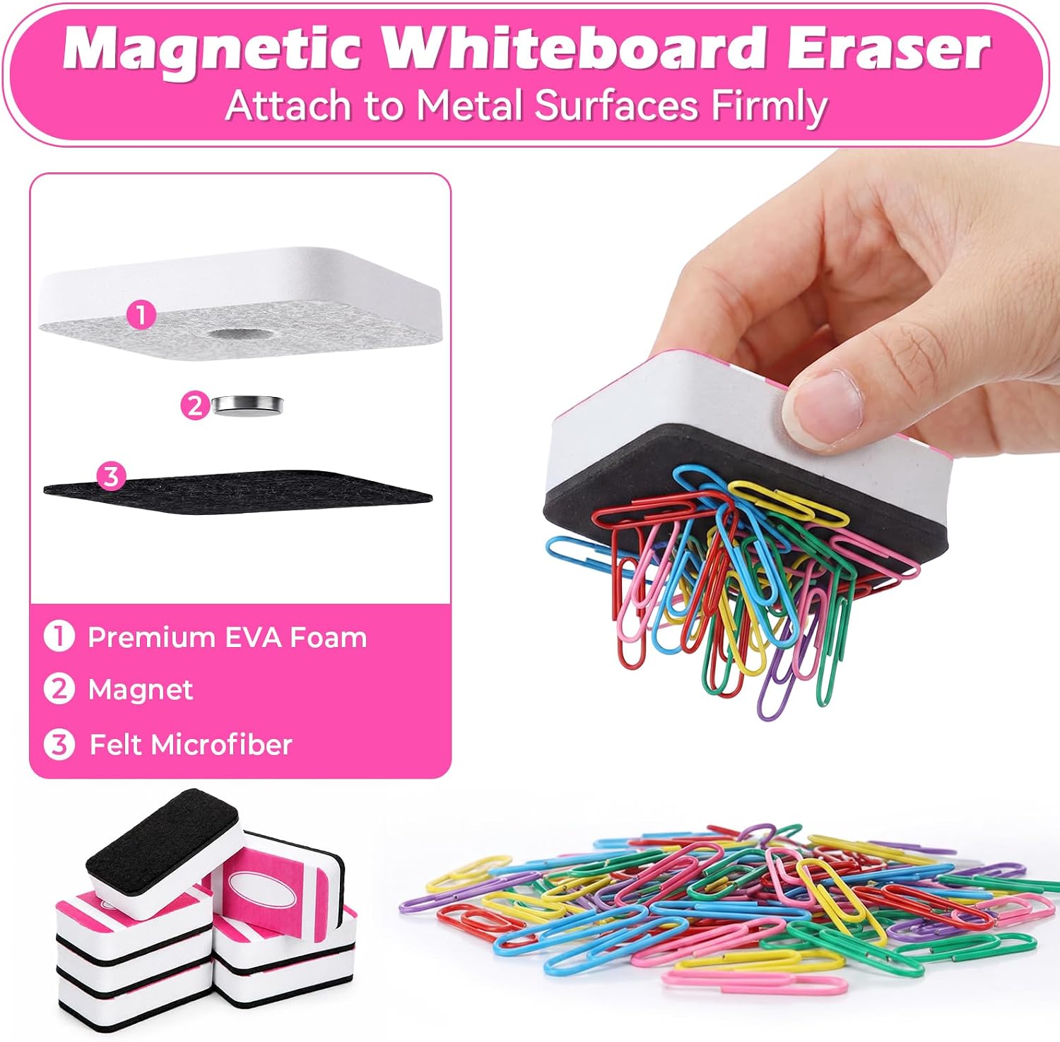 48 Pcs Mini Magnetic Dry Erase Erasers Whiteboard Eraser, Classic