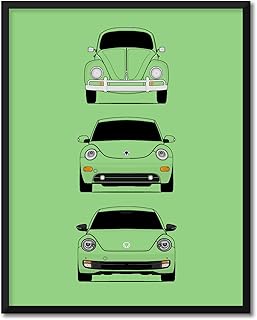 CUSTOMIZABLE COLOR: Volkswagen Beetle Generations Inspired Car Poster - Handmade Print of VW Beetle (Type 1, New Beetle, A5) - 11x14" Metallic Print (Unframed)-Perfect Gift Car Enthusiast