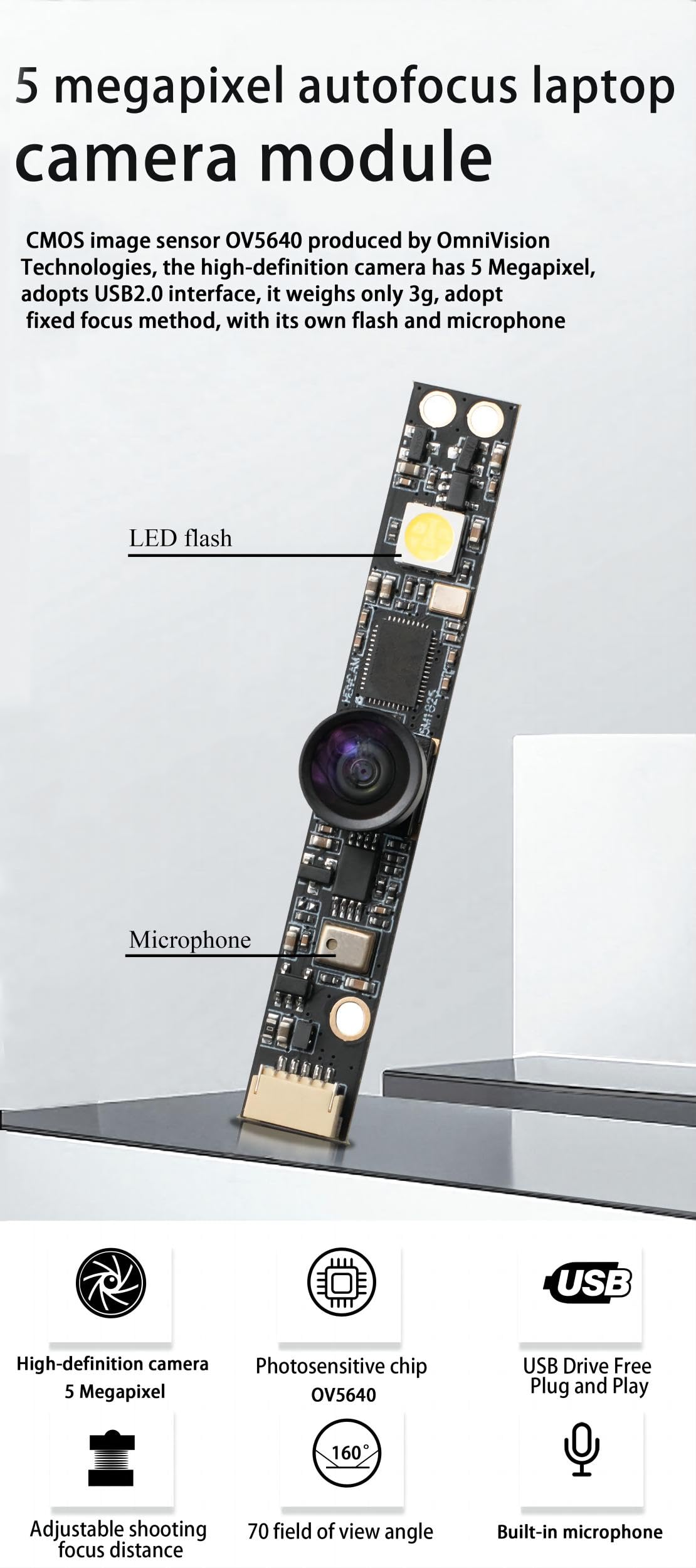 Fotocamera USB 5MP Con Obiettivo 140° - Modulo OV2710, Per LightBurn, Sicurezza, Industriali - Foto 6