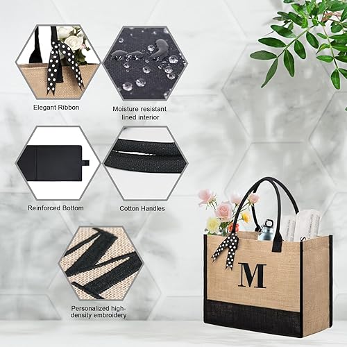 Miniatura 3 de BeeGreen Bolsas de yute con monograma para mujer, bolsa de mano con inicial, regalos de cumpleaños personalizados para madre, bolsa de boda para