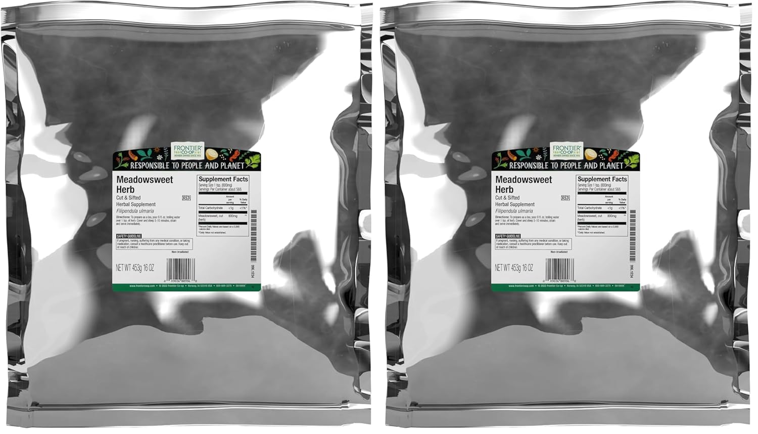 Frontier Co-op Meadowsweet Herb, Cut and Sifted, 1lb Bulk Bag - 100% Natural Dried Herb - Ideal for Meadowsweet Tea and Herbal Uses, Kosher Certified (Pack of 2)