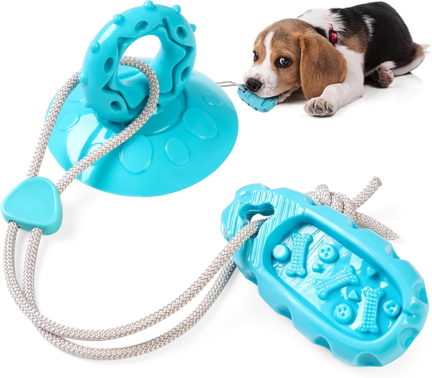 Dog Chew Toy for Aggressive Chewers, Indestructible TPR Rubber Chew Toy with Suction Cup, Puppy Teething Toys for Dental Health, Food Dispensing Interactivefor (Bule)